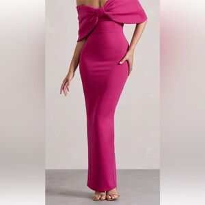 HOT PINK STRAPLESS MAXI DRESS WITH OVERSIZED BOW